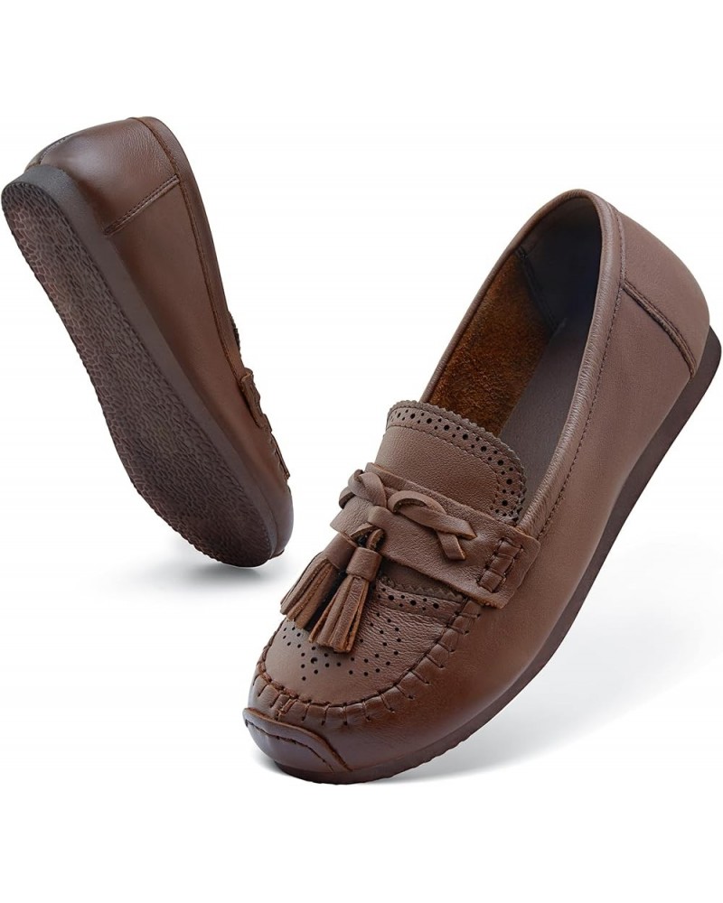 Loafers for Women Slip-Ons Genuine Leather Platfor Penny Loafers Shoes Rubber Sole No Slip Tassels Brown $13.95 Loafers & Sli...