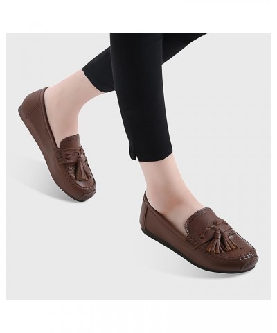 Loafers for Women Slip-Ons Genuine Leather Platfor Penny Loafers Shoes Rubber Sole No Slip Tassels Brown $13.95 Loafers & Sli...