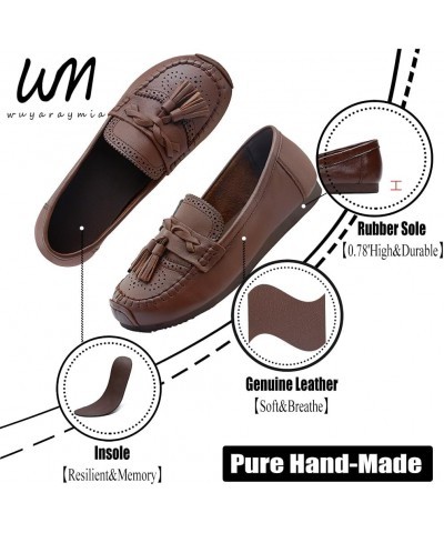 Loafers for Women Slip-Ons Genuine Leather Platfor Penny Loafers Shoes Rubber Sole No Slip Tassels Brown $13.95 Loafers & Sli...