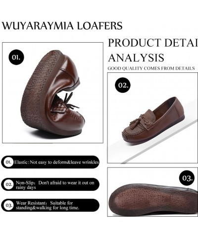 Loafers for Women Slip-Ons Genuine Leather Platfor Penny Loafers Shoes Rubber Sole No Slip Tassels Brown $13.95 Loafers & Sli...