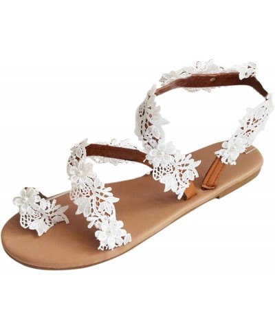 Womens Strappy Lace Up Thong Ankle Strap Summer Lace Up Sandals with Arch Support Slides Sandal 176-hyems-white6 $9.24 Sandals