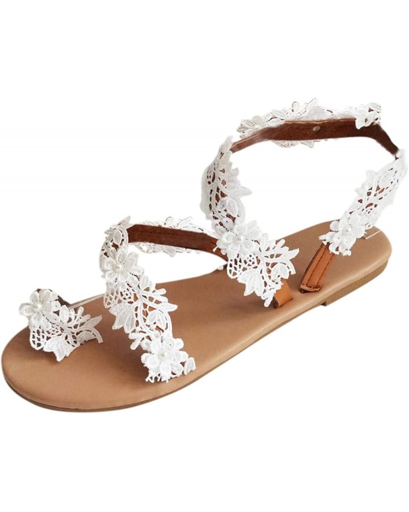 Womens Strappy Lace Up Thong Ankle Strap Summer Lace Up Sandals with Arch Support Slides Sandal 176-hyems-white6 $9.24 Sandals