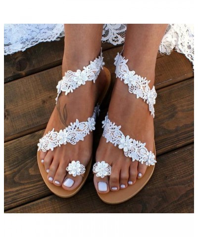 Womens Strappy Lace Up Thong Ankle Strap Summer Lace Up Sandals with Arch Support Slides Sandal 176-hyems-white6 $9.24 Sandals