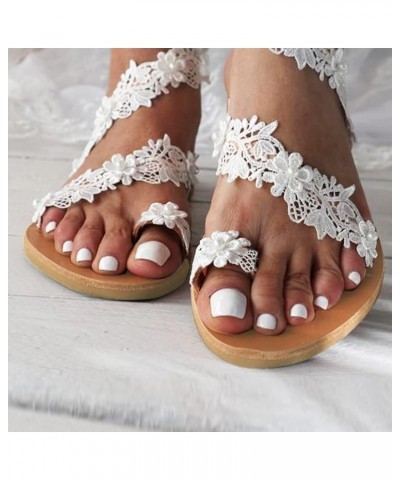 Womens Strappy Lace Up Thong Ankle Strap Summer Lace Up Sandals with Arch Support Slides Sandal 176-hyems-white6 $9.24 Sandals