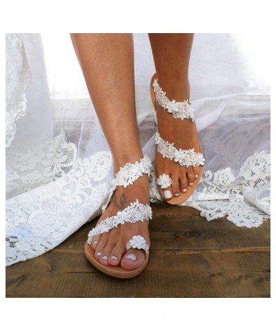 Womens Strappy Lace Up Thong Ankle Strap Summer Lace Up Sandals with Arch Support Slides Sandal 176-hyems-white6 $9.24 Sandals