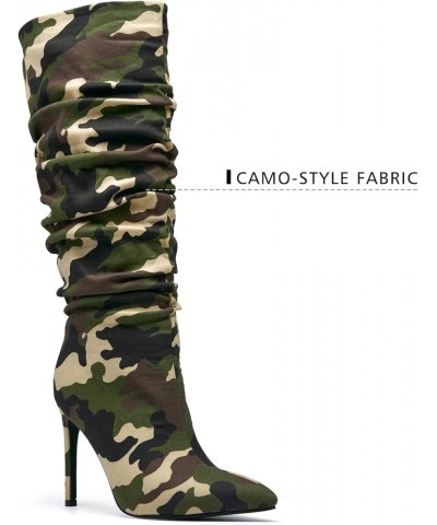 Women's Camo Knee High Boots Slouch High Heels Boots Pointed Stiletto Casual Pull-On Tall Boot Party Dress Shoes Blue $40.86 ...