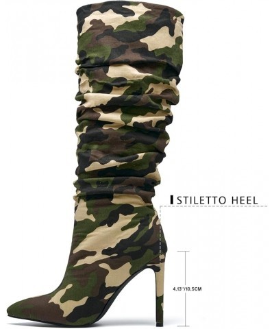 Women's Camo Knee High Boots Slouch High Heels Boots Pointed Stiletto Casual Pull-On Tall Boot Party Dress Shoes Blue $40.86 ...