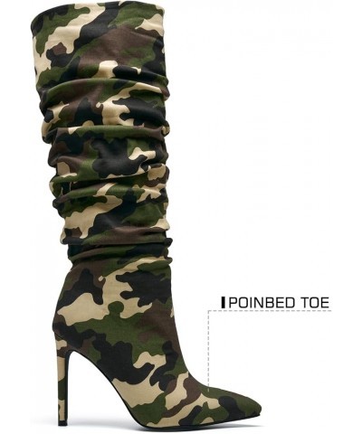 Women's Camo Knee High Boots Slouch High Heels Boots Pointed Stiletto Casual Pull-On Tall Boot Party Dress Shoes Blue $40.86 ...