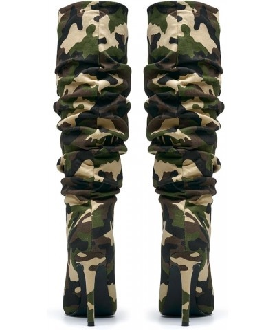 Women's Camo Knee High Boots Slouch High Heels Boots Pointed Stiletto Casual Pull-On Tall Boot Party Dress Shoes Blue $40.86 ...