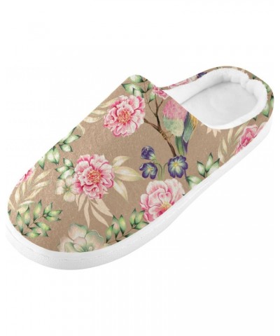 Retro Bird Pink Floral Women's House Cotton Slippers Memory Foam Soft Warm No-Slip Closed Toe Shoes for Mens Indoor Bedroom G...