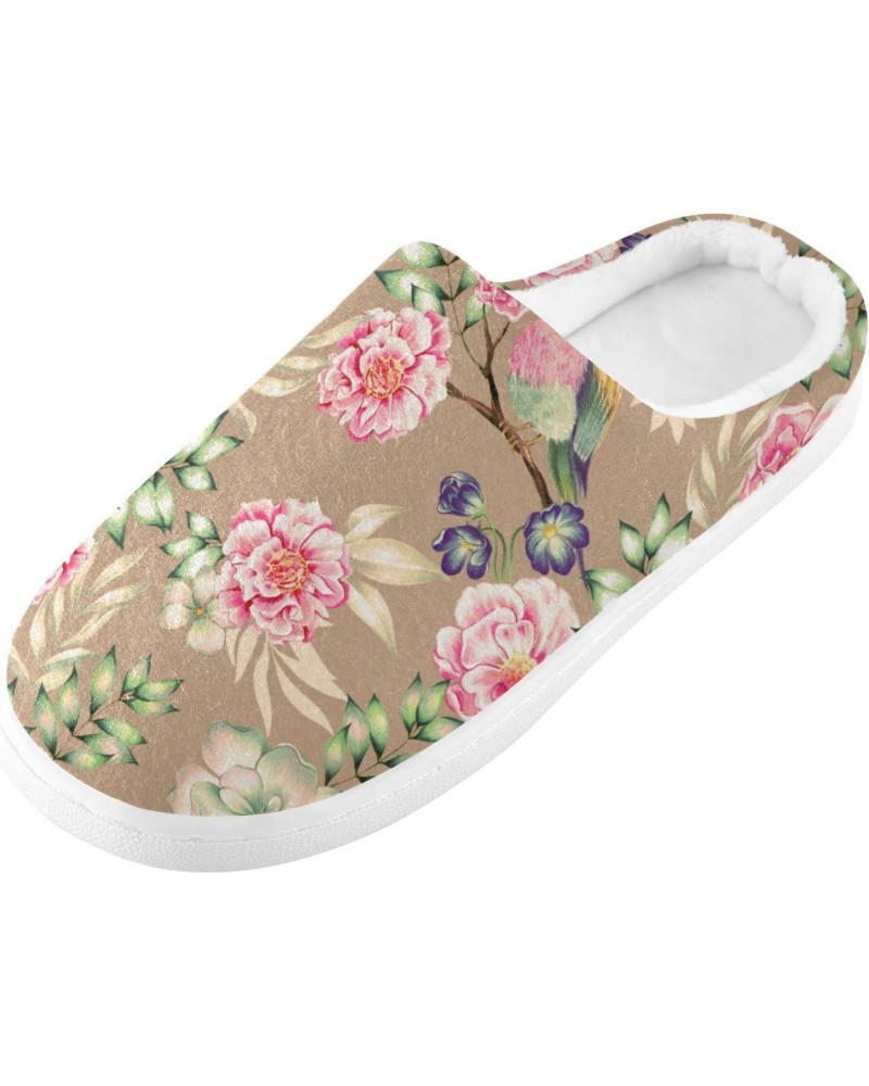 Retro Bird Pink Floral Women's House Cotton Slippers Memory Foam Soft Warm No-Slip Closed Toe Shoes for Mens Indoor Bedroom G...