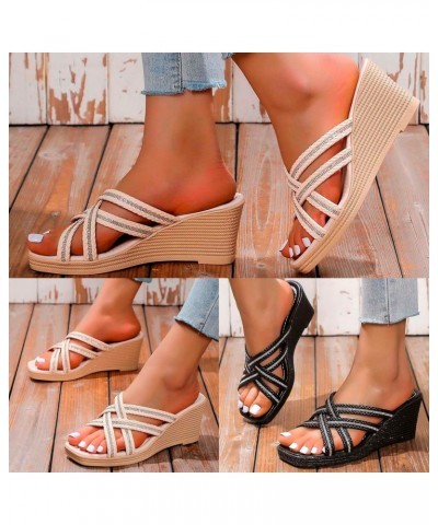 Women's Wedge Sandal Women Comfortable Open Toe Crisscross Straps Slip on Wedge Sandals Platform Toe High Heel Slip On Shoes ...