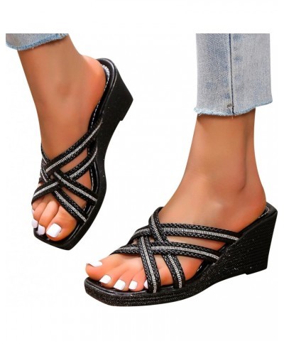 Women's Wedge Sandal Women Comfortable Open Toe Crisscross Straps Slip on Wedge Sandals Platform Toe High Heel Slip On Shoes ...