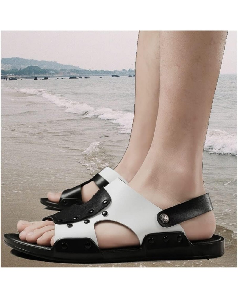 Men Leather Breathable Summer Sandals, Male Casual Sandalias Fashion Beach Slippers, for Men's Flat Sandals (Color : 1 Double...