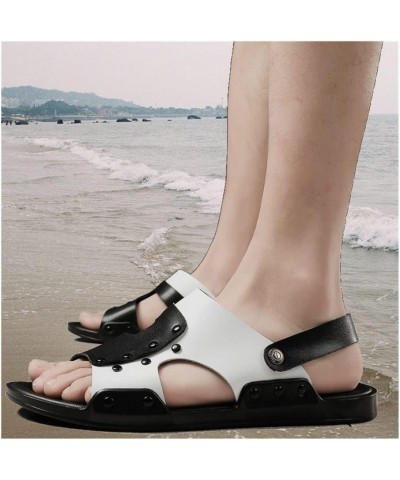 Men Leather Breathable Summer Sandals, Male Casual Sandalias Fashion Beach Slippers, for Men's Flat Sandals (Color : 1 Double...