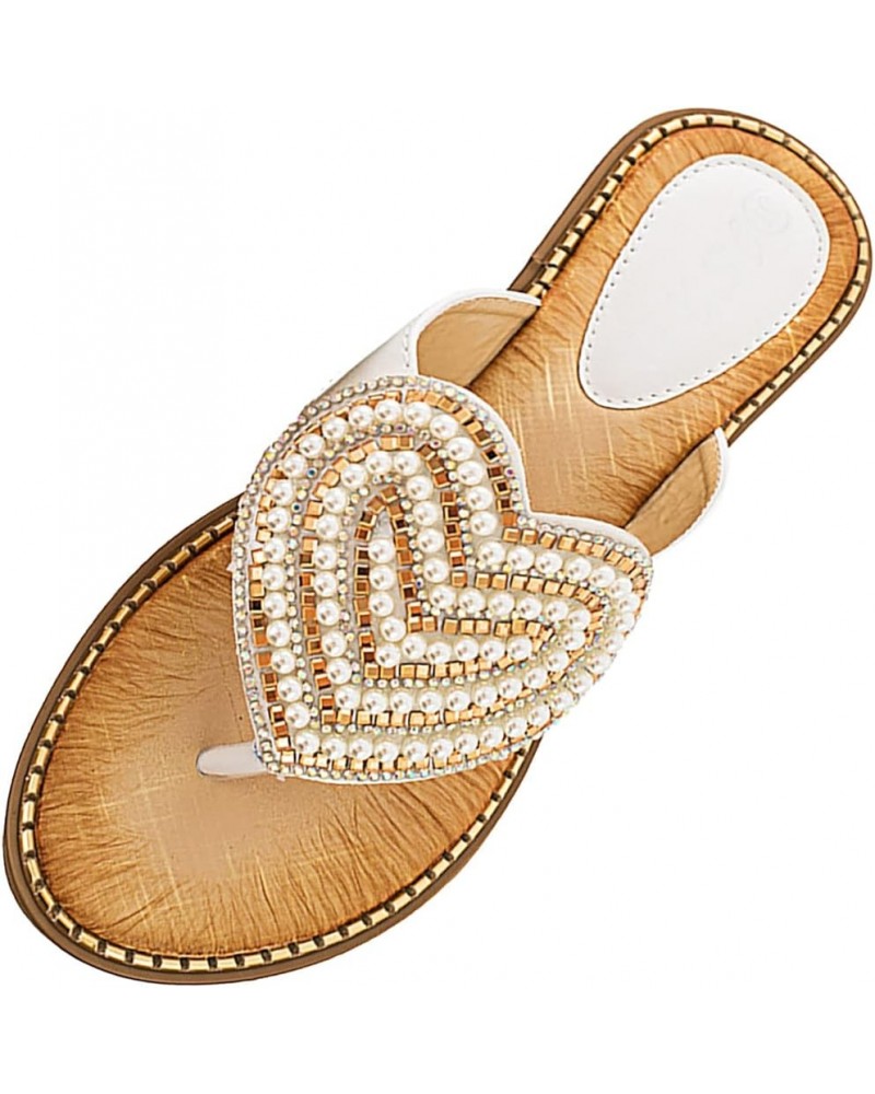 Women's Round Toe Fashionable Love Diamond Pearl Sandals Luxury Slippers for Women (Blue, 9) 8.5 White $23.32 Slippers