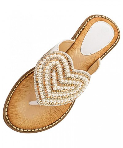 Women's Round Toe Fashionable Love Diamond Pearl Sandals Luxury Slippers for Women (Blue, 9) 8.5 White $23.32 Slippers