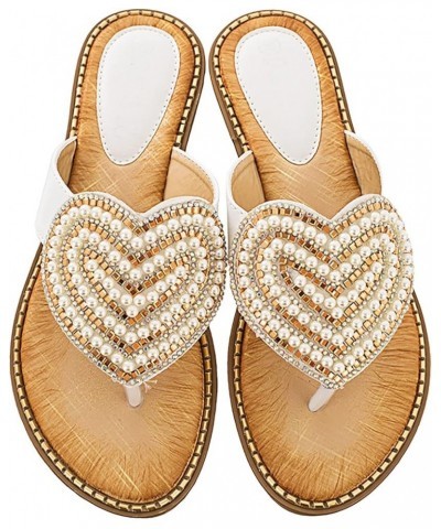 Women's Round Toe Fashionable Love Diamond Pearl Sandals Luxury Slippers for Women (Blue, 9) 8.5 White $23.32 Slippers