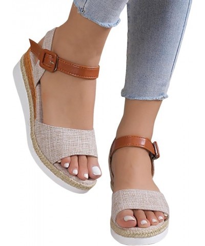 Sandals Women 2024 Platform Wedge Sandals Espadrille Sandals Comfortable Open Toe Ankle Strap High Heel Wedges Dressy Summer ...