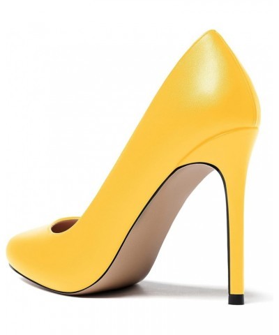 Women's Slip On Solid Round Toe Stiletto High Heel Pumps Shoes 4 Inch Yellow $35.24 Pumps