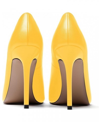 Women's Slip On Solid Round Toe Stiletto High Heel Pumps Shoes 4 Inch Yellow $35.24 Pumps