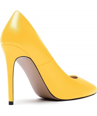 Women's Slip On Solid Round Toe Stiletto High Heel Pumps Shoes 4 Inch Yellow $35.24 Pumps