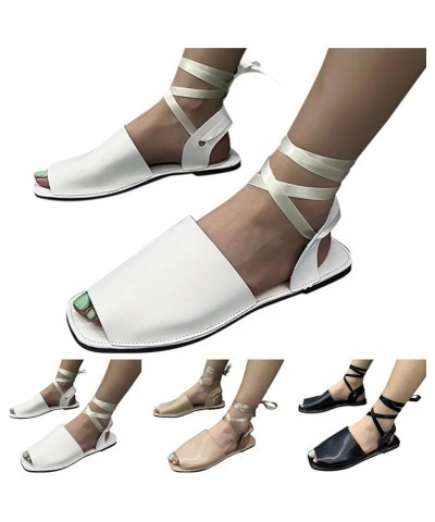 Slipper Sandals Women Fuzzy Summer Sandals Flat Bottom Strap Fish Mouth Open Toe Breathable Comfortable Sandals (White, 8.5) ...