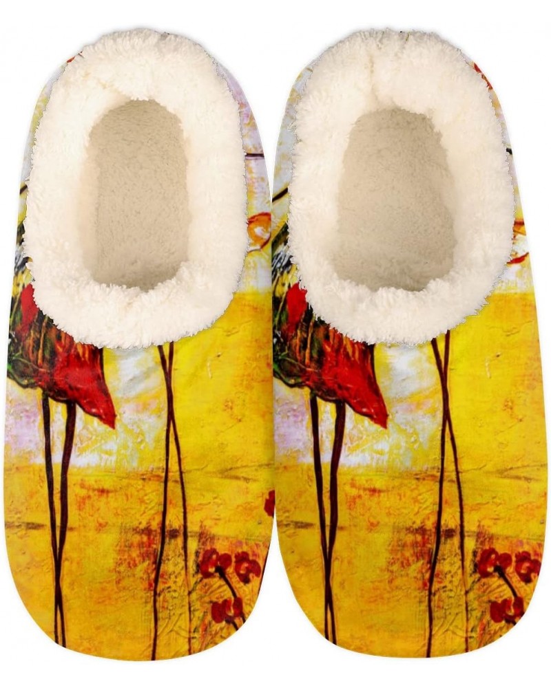 Abstract Oil Painting Women Closed Back House Slippers, Ballerina Womens Mens Winter Indoor Slippers, Soft Cozy Warm Fuzzy Me...