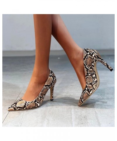 Pumps Heels for Women Sexy, Trendy Snakeskin Pattern Pointed Toe Stilettos Comfortable Leather Slip-on Casual Heels for Women...