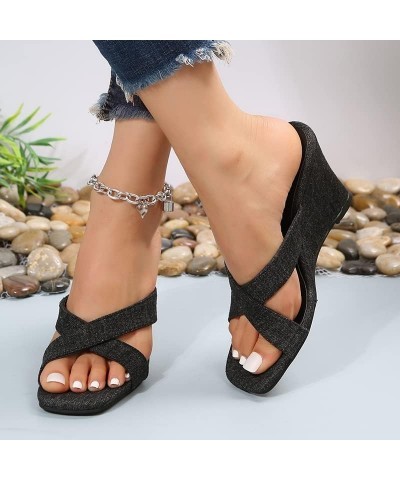 Women Casual Summer Sandals Comfortable Flip Flops Platforms Wedge Sandals Casual Beach Slingback Open Toe Sandals 7.5 Black ...