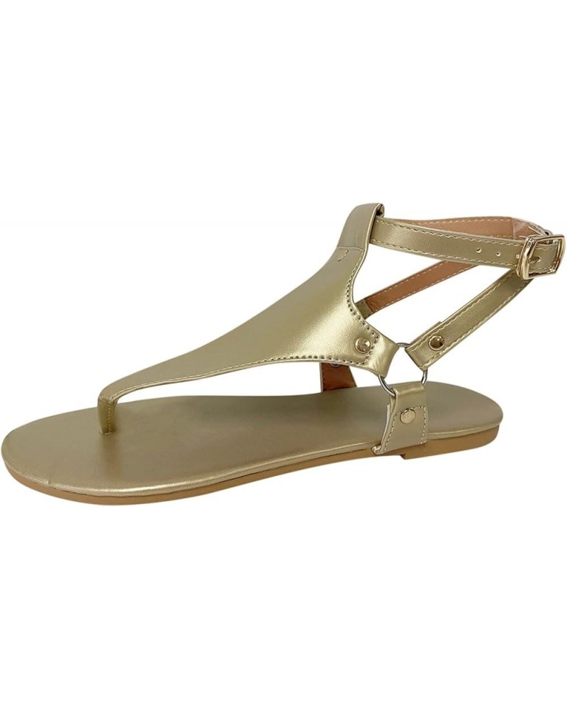 Sandals Women Dressy Summer Flat,Womens Slip On Ankle Strap Open Toe Thong Flip Flops Walking Flat Sandals Gold $9.45 Sandals