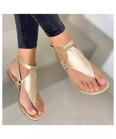 Sandals Women Dressy Summer Flat,Womens Slip On Ankle Strap Open Toe Thong Flip Flops Walking Flat Sandals Gold $9.45 Sandals