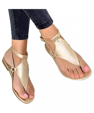 Sandals Women Dressy Summer Flat,Womens Slip On Ankle Strap Open Toe Thong Flip Flops Walking Flat Sandals Gold $9.45 Sandals