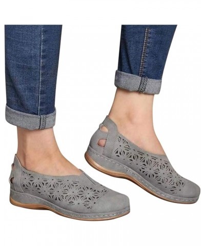 Breathable Shoes Open Slip-On Fashion Summer Single Women Out Toe Flat Hollow Women's Espadrille Sandals for Grey $14.07 Sandals