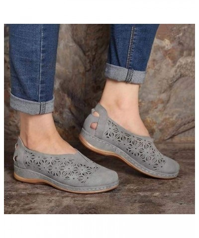 Breathable Shoes Open Slip-On Fashion Summer Single Women Out Toe Flat Hollow Women's Espadrille Sandals for Grey $14.07 Sandals