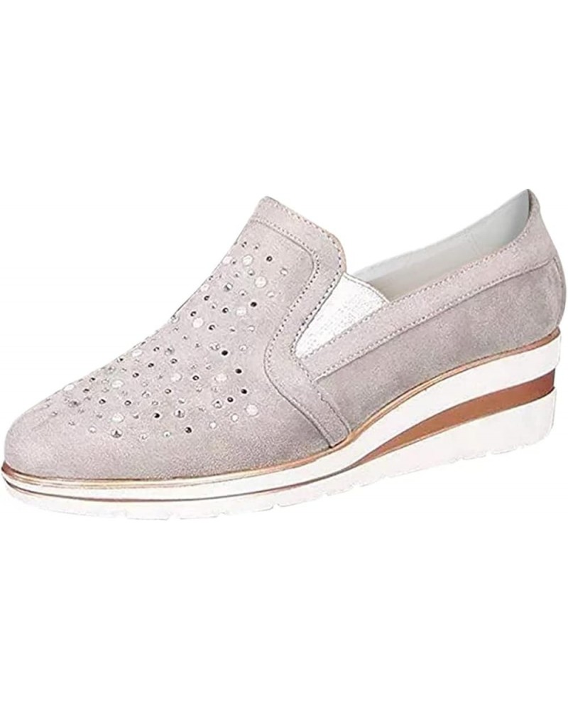 Sneakers for Women Walking Shoes Wide Width Sparkly Sneakers Slip On Dressy Summer Glitter Rhinestone Loafers Grey $17.42 Loa...