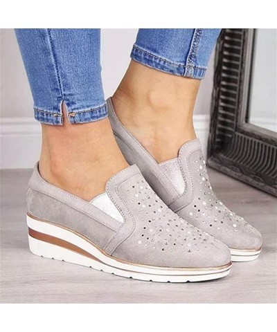 Sneakers for Women Walking Shoes Wide Width Sparkly Sneakers Slip On Dressy Summer Glitter Rhinestone Loafers Grey $17.42 Loa...