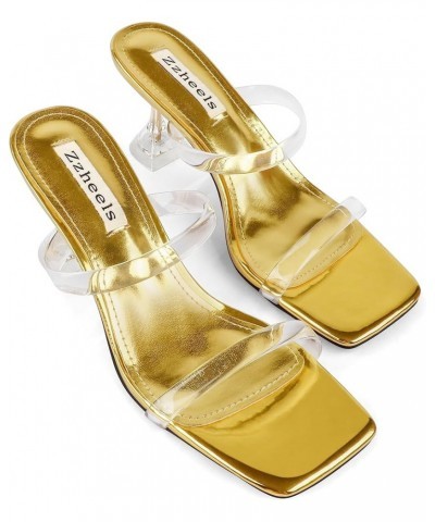 Slip On Sandals Clear Chunky Heels for Women Low Heels Square Toe Shoes for Dress 2.76"gold $17.63 Sandals