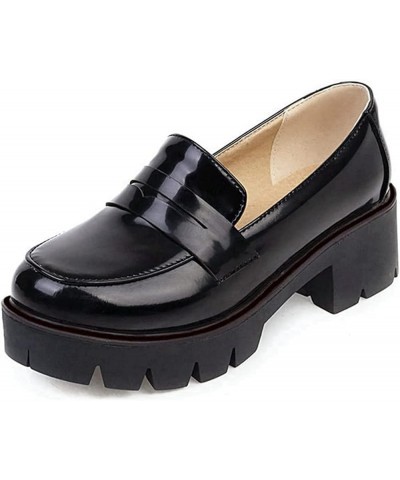 Women's Penny Loafers Oxford Patent Leather Platform Mid Heel Platform Round Toe Oxfords Dress Shoes Black $29.60 Oxfords