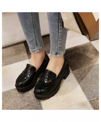 Women's Penny Loafers Oxford Patent Leather Platform Mid Heel Platform Round Toe Oxfords Dress Shoes Black $29.60 Oxfords