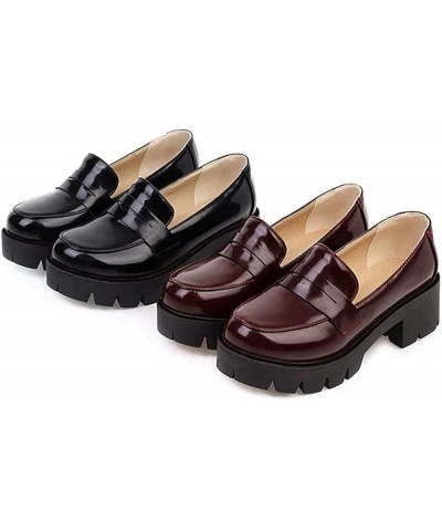 Women's Penny Loafers Oxford Patent Leather Platform Mid Heel Platform Round Toe Oxfords Dress Shoes Black $29.60 Oxfords