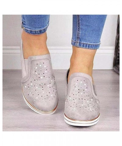 Sneakers for Women Walking Shoes Wide Width Sparkly Sneakers Slip On Dressy Summer Glitter Rhinestone Loafers Grey $17.42 Loa...