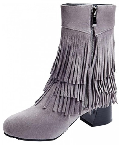 Cowboy Boots for Women, Womens Ankle Boots Low Heel Tassel Winter Fashion Western Boots Vintage Leather Boots Grey $19.57 Boots