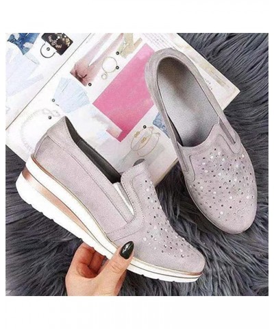 Sneakers for Women Walking Shoes Wide Width Sparkly Sneakers Slip On Dressy Summer Glitter Rhinestone Loafers Grey $17.42 Loa...