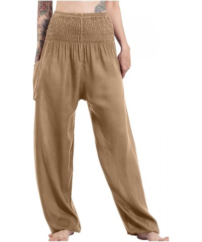 Womens Pants High Waisted Wide Leg Palazzo Pants Baggy Pants Beach Trousers with Pockets Khaki - 2024 Pants for Women $10.07 ...