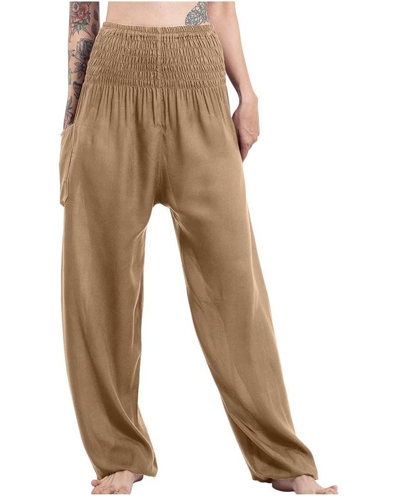 Womens Pants High Waisted Wide Leg Palazzo Pants Baggy Pants Beach Trousers with Pockets Khaki - 2024 Pants for Women $10.07 ...