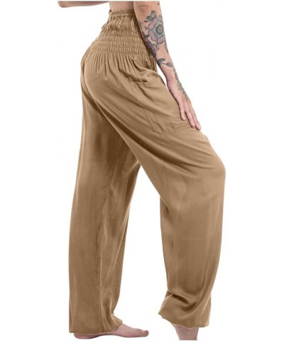 Womens Pants High Waisted Wide Leg Palazzo Pants Baggy Pants Beach Trousers with Pockets Khaki - 2024 Pants for Women $10.07 ...