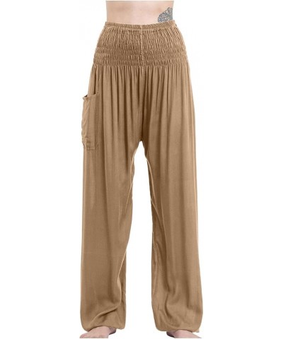 Womens Pants High Waisted Wide Leg Palazzo Pants Baggy Pants Beach Trousers with Pockets Khaki - 2024 Pants for Women $10.07 ...