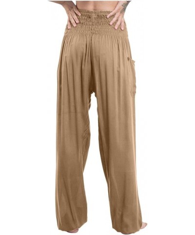 Womens Pants High Waisted Wide Leg Palazzo Pants Baggy Pants Beach Trousers with Pockets Khaki - 2024 Pants for Women $10.07 ...