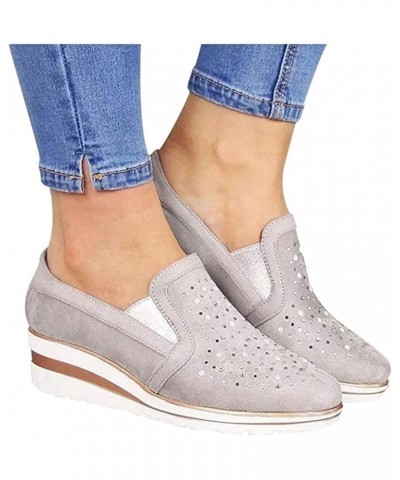 Sneakers for Women Walking Shoes Wide Width Sparkly Sneakers Slip On Dressy Summer Glitter Rhinestone Loafers Grey $17.42 Loa...